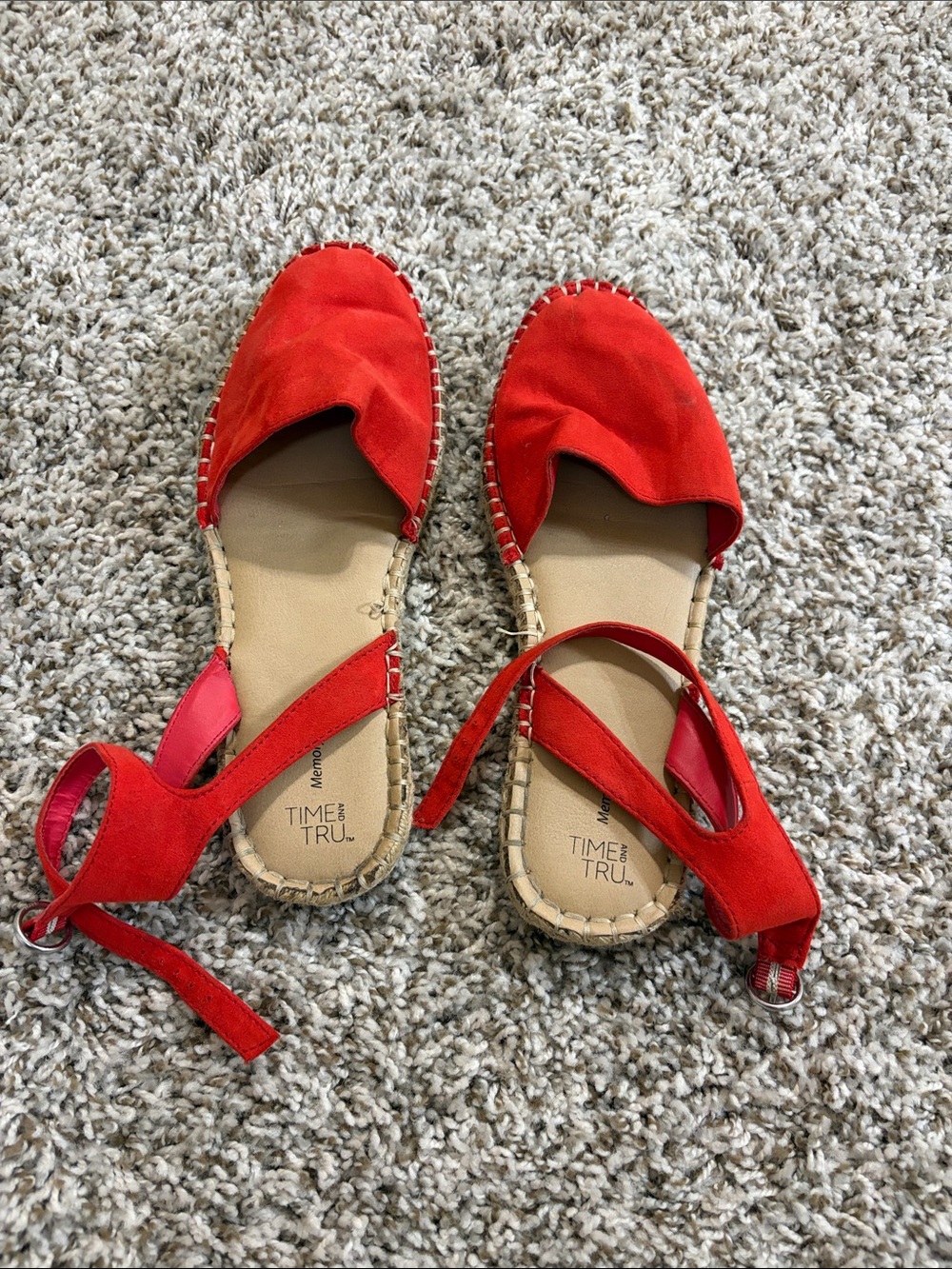 Time and Tru Red Espadrille Ankle-Tie Flats